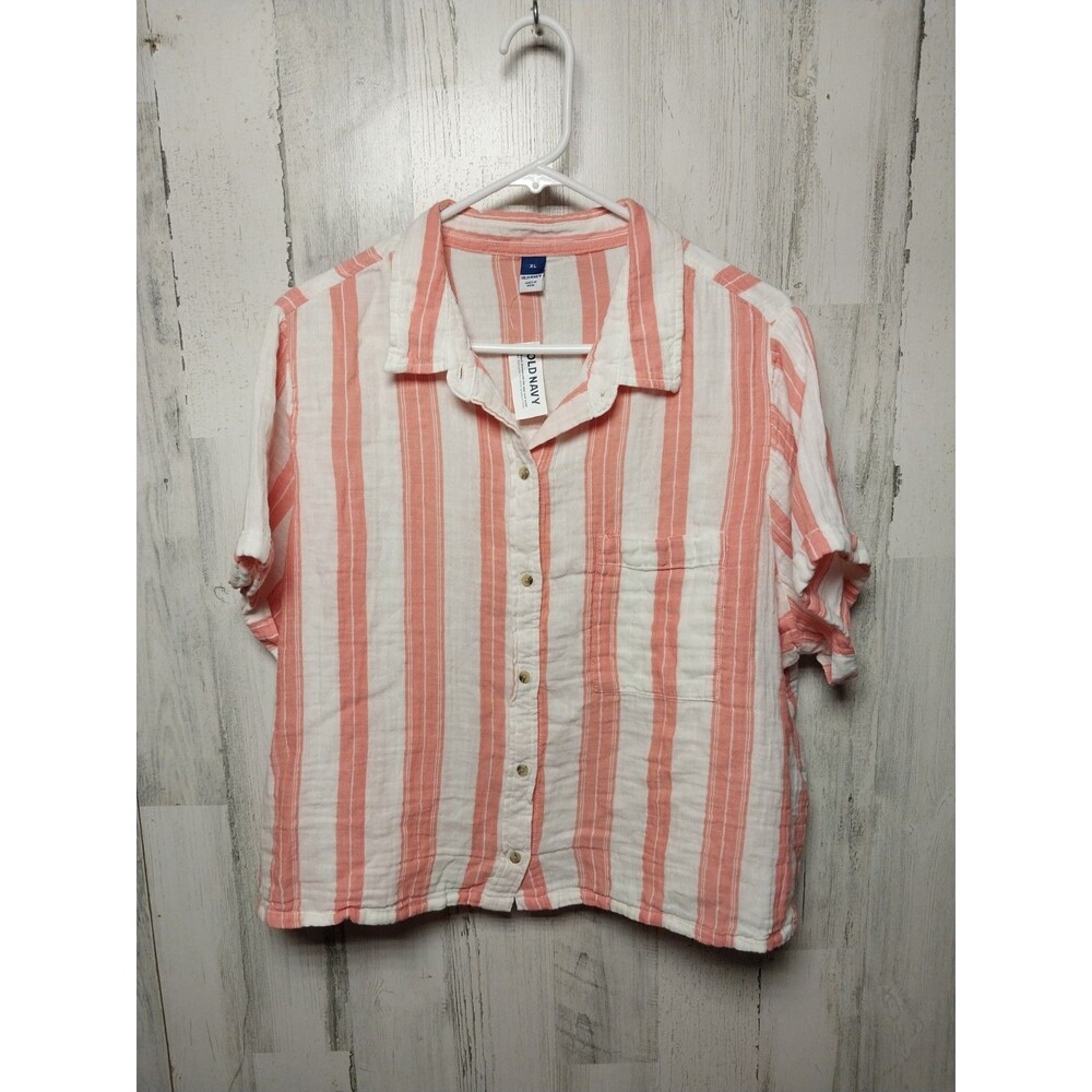 Old Navy XL Gauze Orange Stripe Button Down Striped Shirt NWT